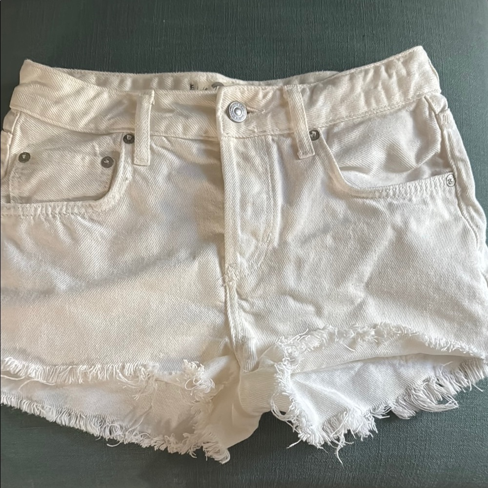 Free People Cream Frayed Jean Shorts